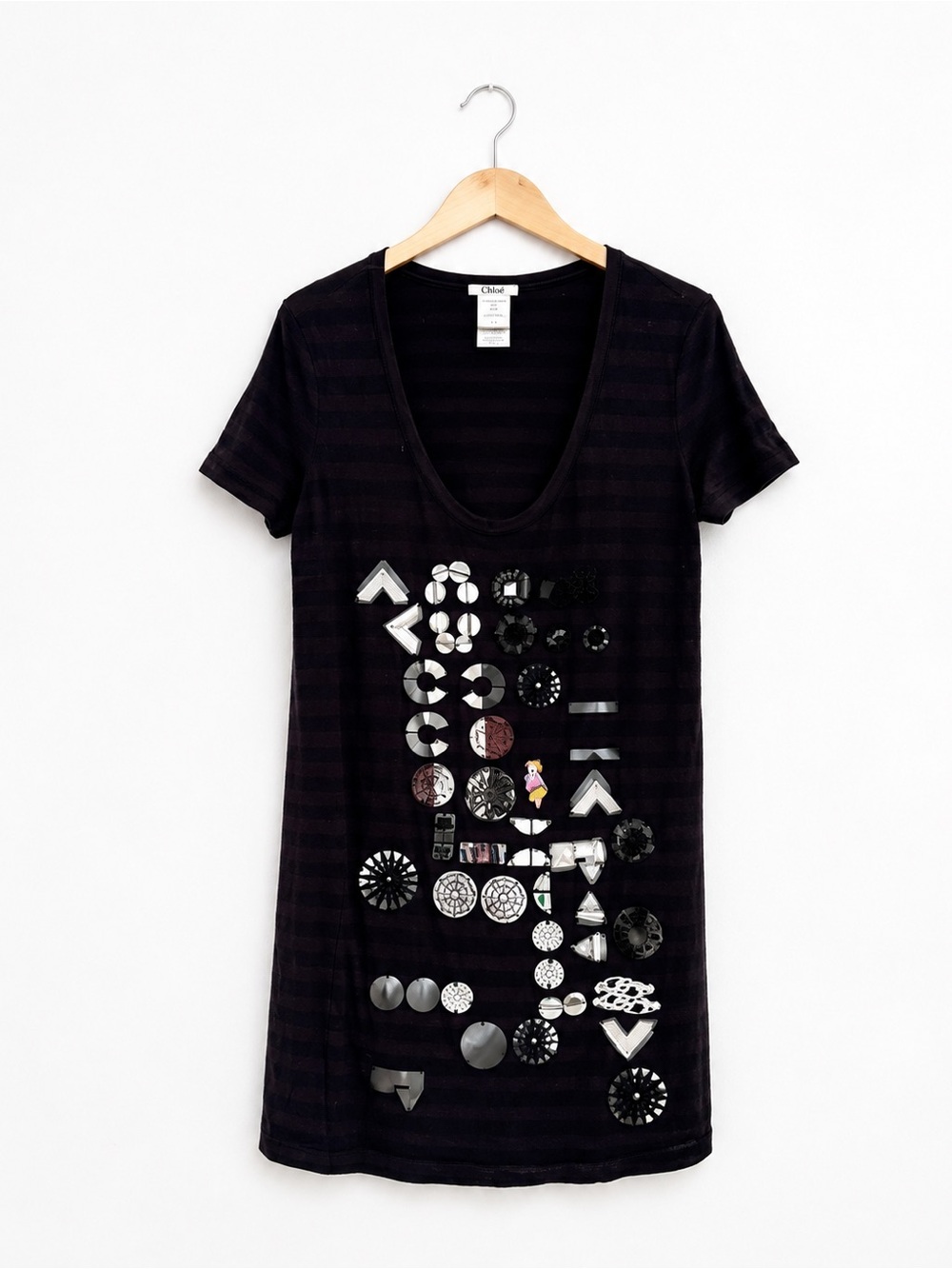 Chloe Vintage Applique Shift Dress - Size L - Made in France - Y2K